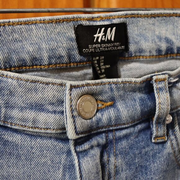 H&M Blue Skinny Distressed Jeans Y2K Super SKINNY 29 - Picture 2 of 12